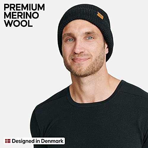 DANISH ENDURANCE Gorro Beanie de Lana Merina para Hombre y Mujer, Suave y Elástico, con Materiales Reciclados (Negro)