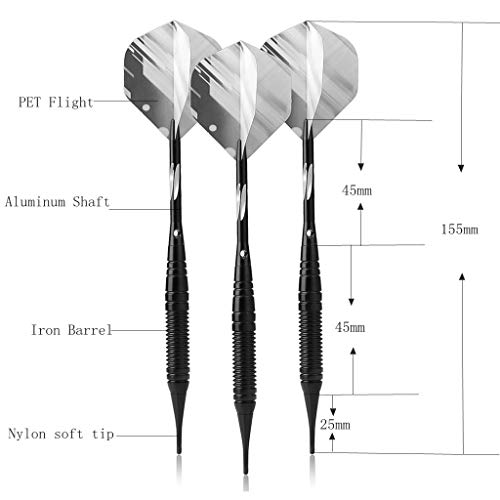 Dardos con Punta de plástico, Dardos Dardos 19 Gramos, e Dardos Dardos 19 g, Verde Azul Rojo Negro Dart Shaft Flight Accesorios con Bolsillo para Tablero de Dardos electrónico, Dardos Blandos