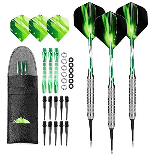 Dardos Dardos con Punta de plástico, Dardos Softdart 18 Gramos, Dardos Dardos 16 g, Dardos de Vuelo Dardos de Verde Azul Rojo Negro con Bolsillo para Diana electrónica, Dardos Blandos