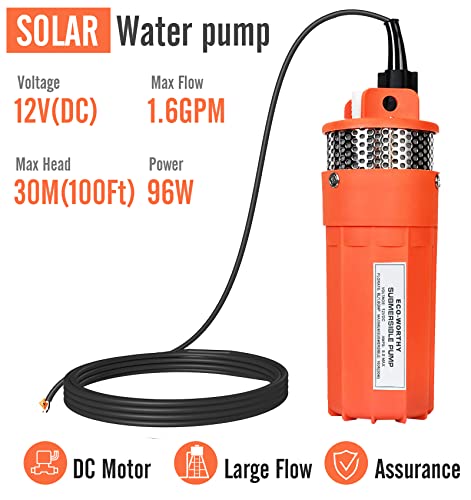 DCHOUSE Sumergible De Bomba Kit De Pozo Profundo De 120 W, Solar Bomba De Agua De Bajo Ruido De Flujo Grande De 12 V Cc Con Kit De Panel Solar De 120 W Para Riego, Pozo Profundo, 2 paquetes