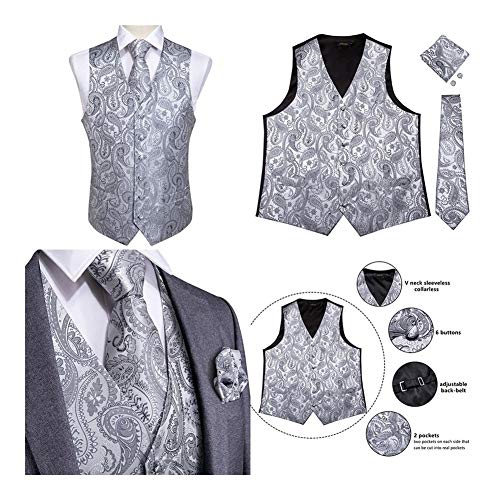 DDSP Boda de los Hombres de Seda Chaleco Corbata pañuelo de Las Mancuernas del pañuelo fijado for el Smoking del Juego Sleeveless (Color : MJ 104, Size : S.)