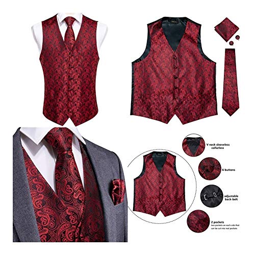 DDSP Boda de los Hombres de Seda Chaleco Corbata pañuelo de Las Mancuernas del pañuelo fijado for el Smoking del Juego Sleeveless (Color : MJ 104, Size : S.)