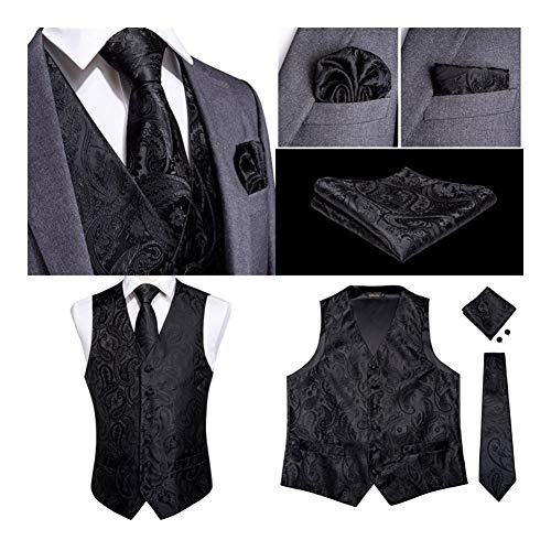 DDSP Boda de los Hombres de Seda Chaleco Corbata pañuelo de Las Mancuernas del pañuelo fijado for el Smoking del Juego Sleeveless (Color : MJ 104, Size : S.)