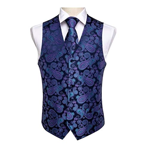 DDSP Boda de los Hombres de Seda Chaleco Corbata pañuelo de Las Mancuernas del pañuelo fijado for el Smoking del Juego Sleeveless (Color : MJ 104, Size : S.)