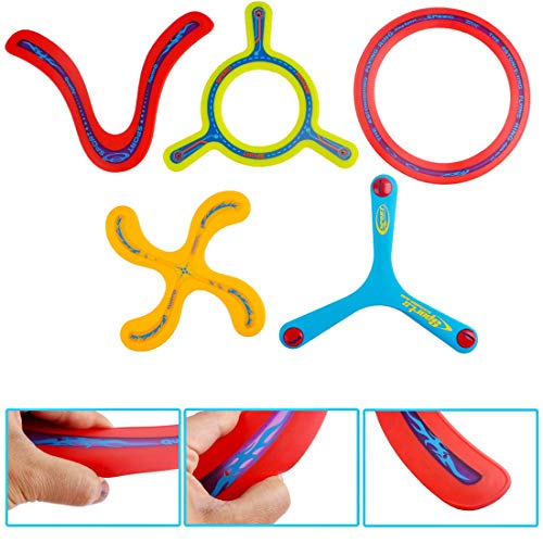 deAO Conjunto Boomerang de 5 Piezas para Principiantes Set de Bumerán Multicolor Actividades Deportivas Infantiles y en Familia al Aire Libre