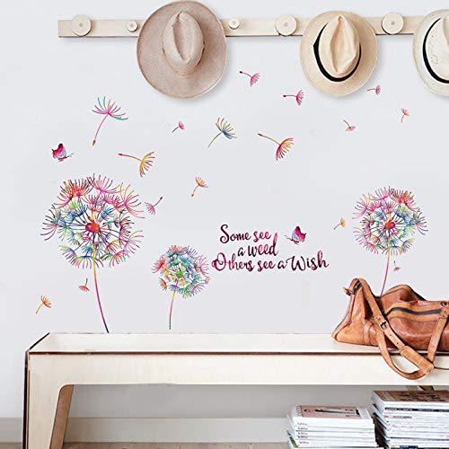 decalmile Pegatinas de Pared Diente de León Vistoso Vinilos Decorativos Inspiración Frases Letras Mariposas Adhesivos Pared Dormitorio Salón Oficina