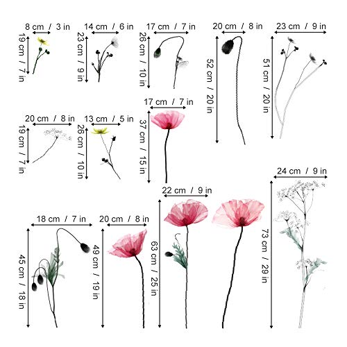 decalmile Pegatinas de Pared Flor de Amapola Vinilo Adhesivo para Cristal Flores Vinilo Ventana Dormitorio Sala Oficina Hotel