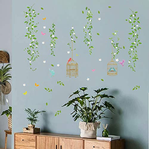 decalmile Pegatinas de Pared Hojas Verde Aves Vinilos Decorativos Vid Colgantes Adhesivos Pared Dormitorio Salón Oficina