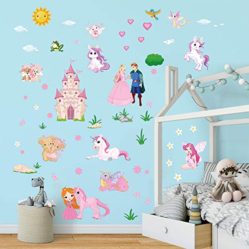 decalmile Pegatinas de Pared Unicornio Princesa Vinilos Decorativos Castillo Hadas Adhesivos Pared Habitacion Niña Infantiles Niños Bebés Dormitorios