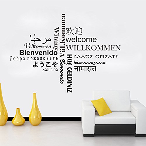 decalmile Plurilingüe "Bienvenida" Negro Letras Pegatinas Pared Desmontable Vinilo Decorativos Adhesivos Para Para Sala De Estar Dormitorio Oficinas