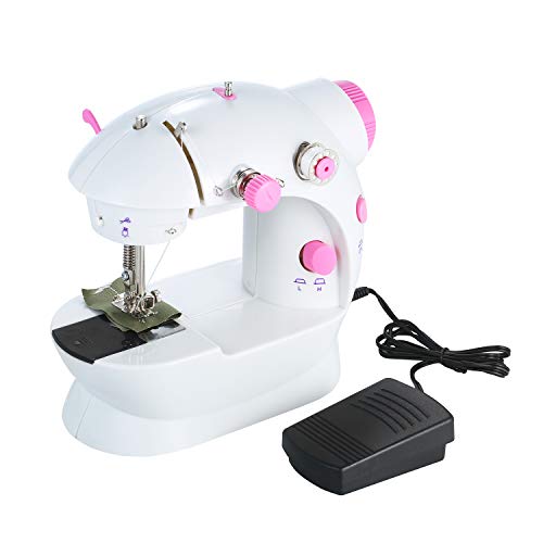 Decdeal 1 Mini Máquina de Coser Multifuncional Eléctrica Portátil de Doble Hilo Ajustable de 2 Velocidades con Luz y Pedal de Corte