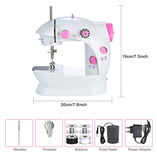 Decdeal 1 Mini Máquina de Coser Multifuncional Eléctrica Portátil de Doble Hilo Ajustable de 2 Velocidades con Luz y Pedal de Corte