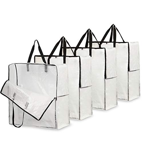 DECO EXPRESS Bolsas Almacenaje Ropa Gran Capacidad, Pack de 4 Bolsas Para Guardar Ropa Juguetes Mantas, Bolsas Transparentes Para Mudanza Con Cremallera y Asas, Bolsas Lavadora Para Colada