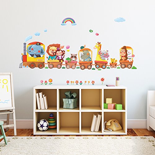 DECOWALL DA-1406A Trenes de Animales Vinilo Pegatinas Decorativas Adhesiva Pared Dormitorio Salón Guardería Habitación Infantiles Niños Bebés(Grande)