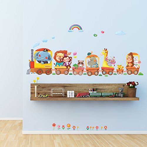 DECOWALL DA-1406A Trenes de Animales Vinilo Pegatinas Decorativas Adhesiva Pared Dormitorio Salón Guardería Habitación Infantiles Niños Bebés(Grande)