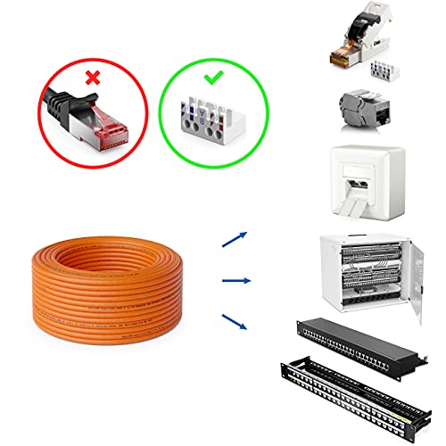 deleyCON 50m CAT.7 Cable de Instalación Cobre Rígido S/FTP PIMF Cable de Red Cable de Instalación Cable LAN Cable de Ethernet Cable de Datos Gigabit CAT7 10Gbit 1000MHz LSZH Libre de Halógenos DoP