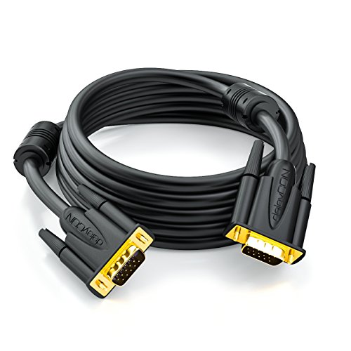 deleyCON 5m Cable VGA 15 Pines S-VGA Conector D-Sub 1080p Full HD Apantallamiento Triple Protección Contra Dobladuras Contactos Dorados