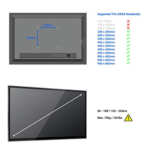 deleyCON Soporte de Pared Universal para TV 60"-100" Pulgadas (152-254cm) Inclinable 75Kg & VESA 900x600 Plasma LCD LED OLED TFT Curved