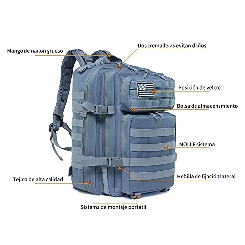 Delgeo Mochila Táctica Militar, 45L Gran Capacidad Mochila Crossfit, Plegable Impermeable Mochila Supervivencia, Montañismo, Senderismo, Trekking, Acampada, Aventura o Viajes, Azul grisáceo