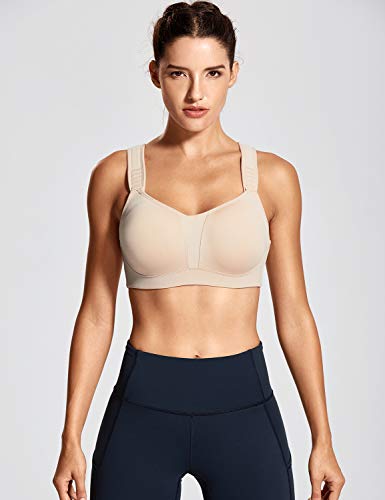 DELIMIRA Mujer Sujetador Deportivo Talla Grande de Alto Impacto Copas Moldeadas con Aros Beige 100F