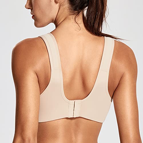 DELIMIRA Mujer Sujetador Deportivo Talla Grande de Alto Impacto Copas Moldeadas con Aros Beige 100F