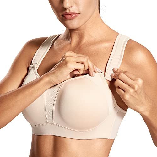 DELIMIRA Mujer Sujetador Deportivo Talla Grande de Alto Impacto Copas Moldeadas con Aros Beige 100F