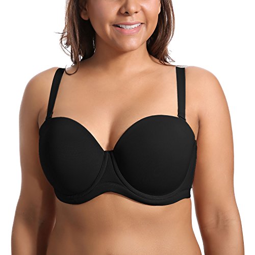 DELIMIRA - Sujetador sin Tirantes Tallas Grandes Push Up de Silicona para Mujer Negro 100C