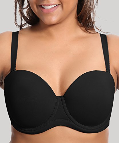 DELIMIRA - Sujetador sin Tirantes Tallas Grandes Push Up de Silicona para Mujer Negro 100C