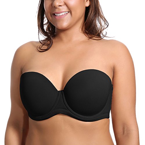 DELIMIRA - Sujetador sin Tirantes Tallas Grandes Push Up de Silicona para Mujer Negro 100C