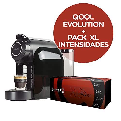 Delta Q - Qool Evolution Negra - Cafetera de Capsulas - 19 Bares de Presión - Expresso - Programación Automática - Incluye 1 Pack Intensidades 40 cápsulas - Uso en Sistema