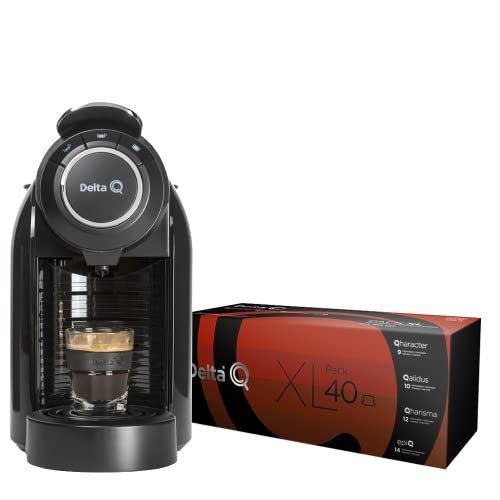 Delta Q - Qool Evolution Negra - Cafetera de Capsulas - 19 Bares de Presión - Expresso - Programación Automática - Incluye 1 Pack Intensidades 40 cápsulas - Uso en Sistema