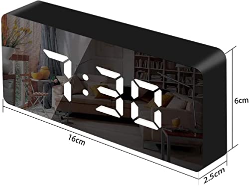 Despertador de Espejo, Reloj Despertador Digital de 3 Pulgadas con Pantalla LED, Modo de Atenuación, Repetición, Brillo Ajustable, Reloj de Noche para Dormitorio, Sala de Estar, Decoración del Hogar