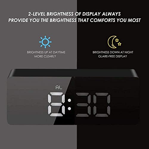 Despertador de Espejo, Reloj Despertador Digital de 3 Pulgadas con Pantalla LED, Modo de Atenuación, Repetición, Brillo Ajustable, Reloj de Noche para Dormitorio, Sala de Estar, Decoración del Hogar