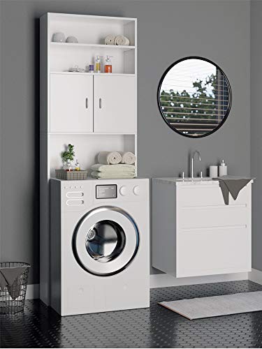 Deuba Mueble Alto para Lavadora Blanco Armario Alto Estante de baño Almacenamiento Mueble con 3 estantes 195 x 63 x 20cm