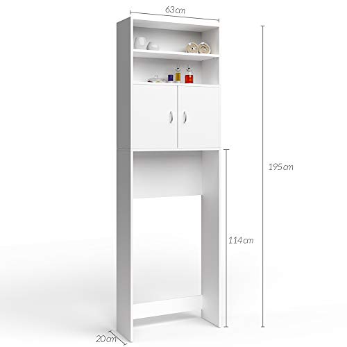 Deuba Mueble Alto para Lavadora Blanco Armario Alto Estante de baño Almacenamiento Mueble con 3 estantes 195 x 63 x 20cm