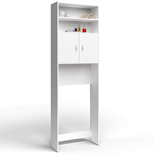 Deuba Mueble Alto para Lavadora Blanco Armario Alto Estante de baño Almacenamiento Mueble con 3 estantes 195 x 63 x 20cm