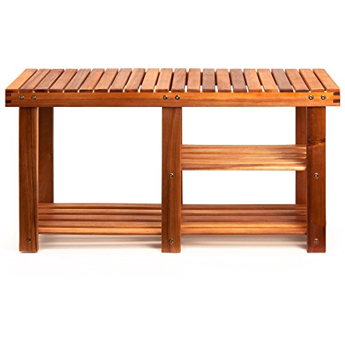 Deuba Zapatero y Banco 2en1 de Madera de Acacia 87x28x45cm Estantería Organizador Multiuso máx. 200Kg