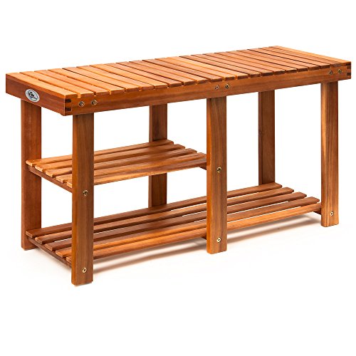 Deuba Zapatero y Banco 2en1 de Madera de Acacia 87x28x45cm Estantería Organizador Multiuso máx. 200Kg