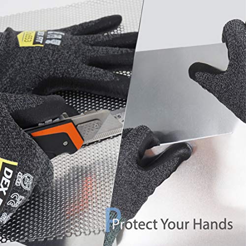 DEX FIT Guantes de Trabajo, Ajuste Cómodo Elástico 3D, Buen Agarre, Recubrimiento de Espuma Duradero de Nitrilo, Táctil, Lavable en la Lavadora, Fino y Ligero, 1 Pare (M, Cut 5 Black Grey Cru553 1pr)