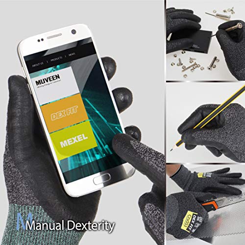 DEX FIT Guantes de Trabajo, Ajuste Cómodo Elástico 3D, Buen Agarre, Recubrimiento de Espuma Duradero de Nitrilo, Táctil, Lavable en la Lavadora, Fino y Ligero, 1 Pare (M, Cut 5 Black Grey Cru553 1pr)