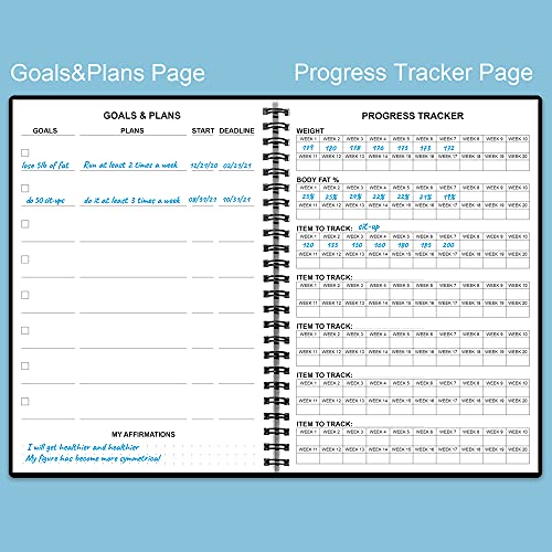 Diario de fitness para mujeres y hombres – Diario de entrenamiento A5 para rastrear la pérdida de peso, gimnasio, progreso de culturismo, seguimiento diario de salud y bienestar