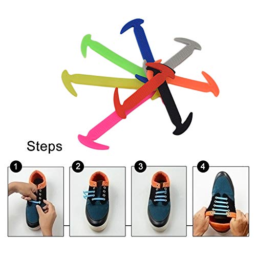 Dierlin Cordones de Silicona, No Hay Necesidad de Atar, sin corbata Cordones de zapatos para niños y adultos, Cordones Zapatos Elasticos (4 pack (azul + multicolor + blanco + negro))