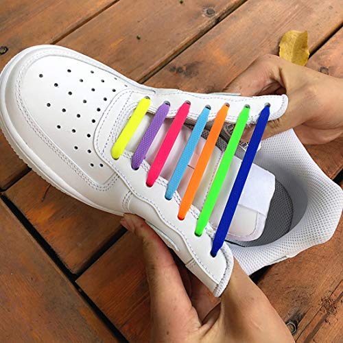 Dierlin Cordones de Silicona, No Hay Necesidad de Atar, sin corbata Cordones de zapatos para niños y adultos, Cordones Zapatos Elasticos (4 pack (azul + multicolor + blanco + negro))