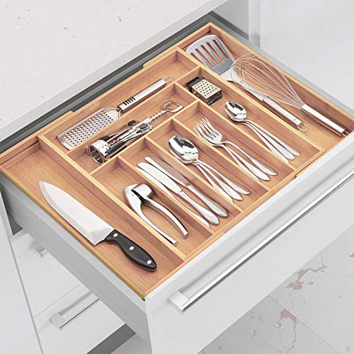 Dimono® cajón de inserción hecha de madera de bambú sistema de organización flexible del cajón de los cubiertos de inserción Organizador extraíble cajón para organizar cocina