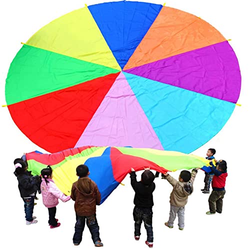 Dimoxii 6FT Juego De Paracaídas de Color para Niños Arco Iris Juegos Actividades Deportivas Fiestas Ejercicios en Grupo Al Aire Libre (2m)