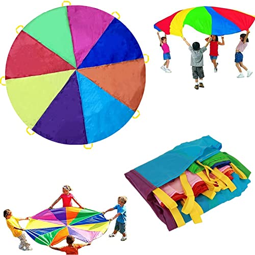 Dimoxii 6FT Juego De Paracaídas de Color para Niños Arco Iris Juegos Actividades Deportivas Fiestas Ejercicios en Grupo Al Aire Libre (2m)