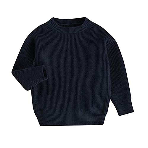 Dinnesis Jersey de punto para bebé, para niños, niñas, cuello redondo, manga larga, para protección contra el frío, cálido abrigo de invierno, azul marino, 12 meses