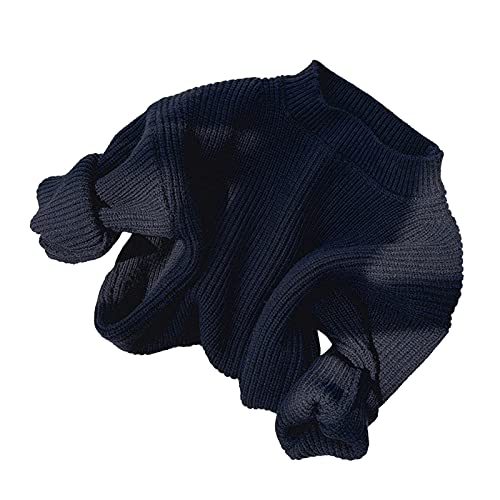 Dinnesis Jersey de punto para bebé, para niños, niñas, cuello redondo, manga larga, para protección contra el frío, cálido abrigo de invierno, azul marino, 12 meses