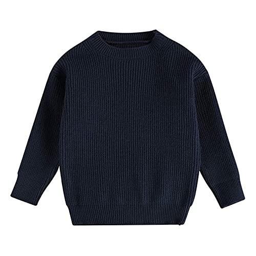 Dinnesis Jersey de punto para bebé, para niños, niñas, cuello redondo, manga larga, para protección contra el frío, cálido abrigo de invierno, azul marino, 12 meses