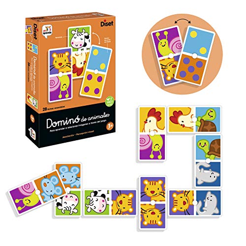 Diset - Dominó Animales, Juego de dominó con ilustraciones de animales a partir de 3 años